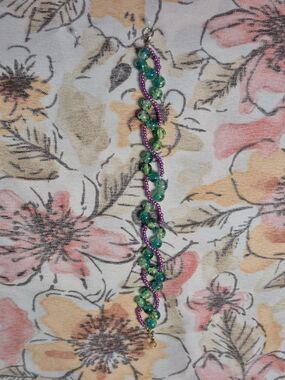 Handmade Green and Purple Beaded Bracelet